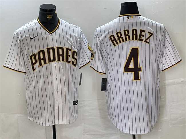 Men%27s San Diego Padres #4 Luis Arraez White Cool Base Stitched Baseball Jersey